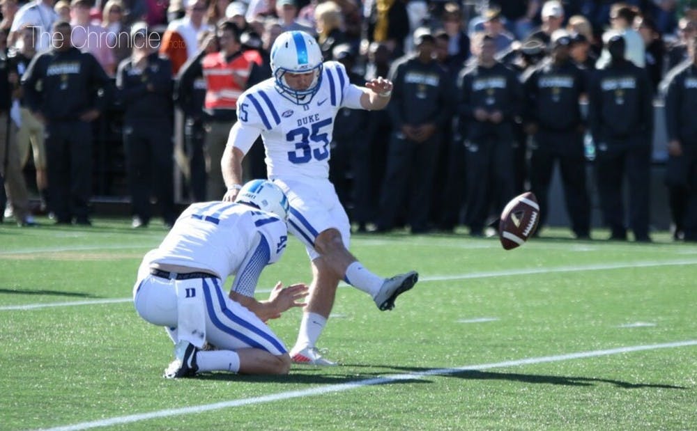 <p>The special teams duo of Will Monday (left) and Ross Martin earned their fourth straight All-ACC honors Monday, landing on the third team.</p>