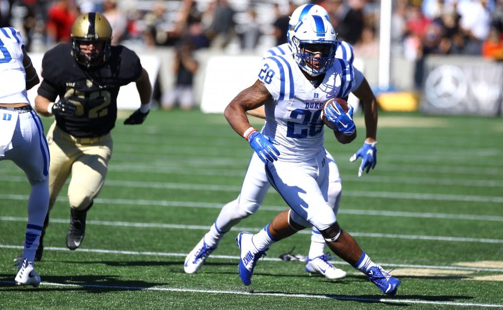 <p>Senior running back Shaquille Powell gave the Blue Devil running backs a B at the halfway point of the season, calling a sluggish effort against Boston College as room for improvement.</p>