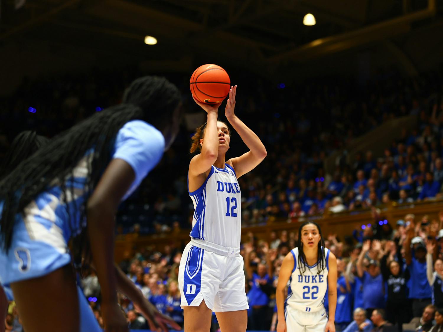 Delaney Thomas shoots from the free throw line during her career-best performance against North Carolina.