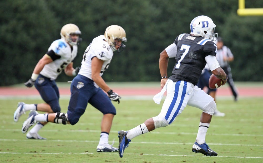 Duke quarterback Anthony Boone threw for 295 yards and three touchdowns against Navy in his second start of the season.