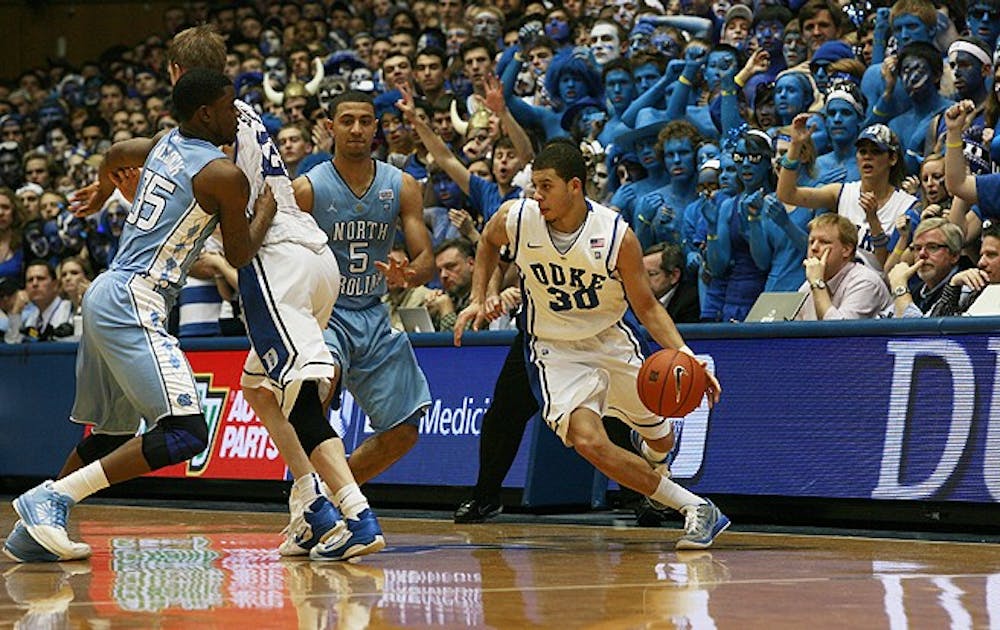 Seth Curry's second-half shooting helped to propel Duke past North Carolina in Curry's first game in the Tobacco Road Rivalry. Photo by Melissa Yeo/The Chronicle File Photo