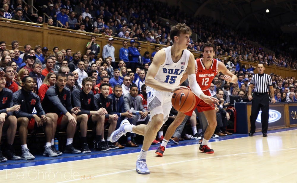 <p>Alex O'Connell sparked the Blue Devils offense with key buckets off the bench.</p>