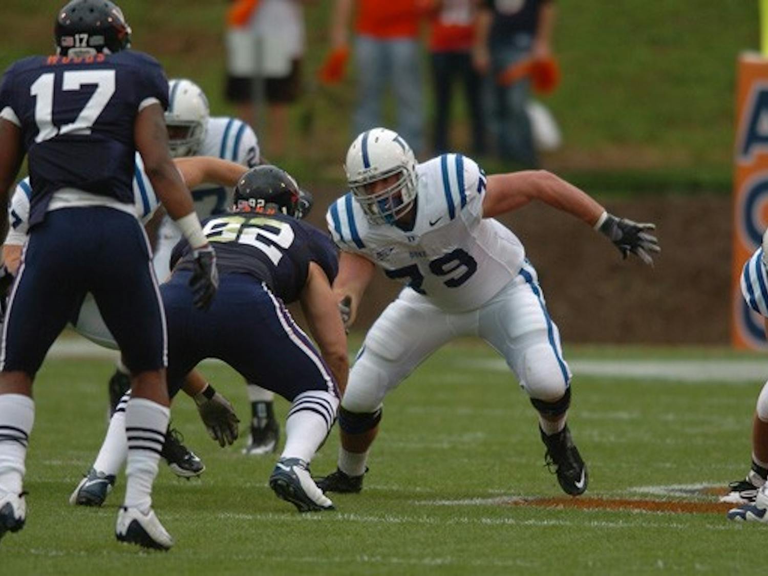 Duke’s offensive line is smaller than most of the defensive fronts it faces but has held its own for much of the year.