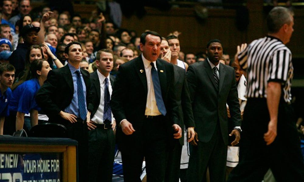 After head coach Mike Krzyzewski was called for his first technical foul of the year, Duke outscored Georgia Tech 24-10 in the remainder of the first half.