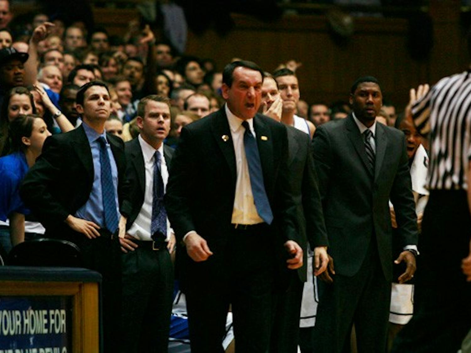 After head coach Mike Krzyzewski was called for his first technical foul of the year, Duke outscored Georgia Tech 24-10 in the remainder of the first half.