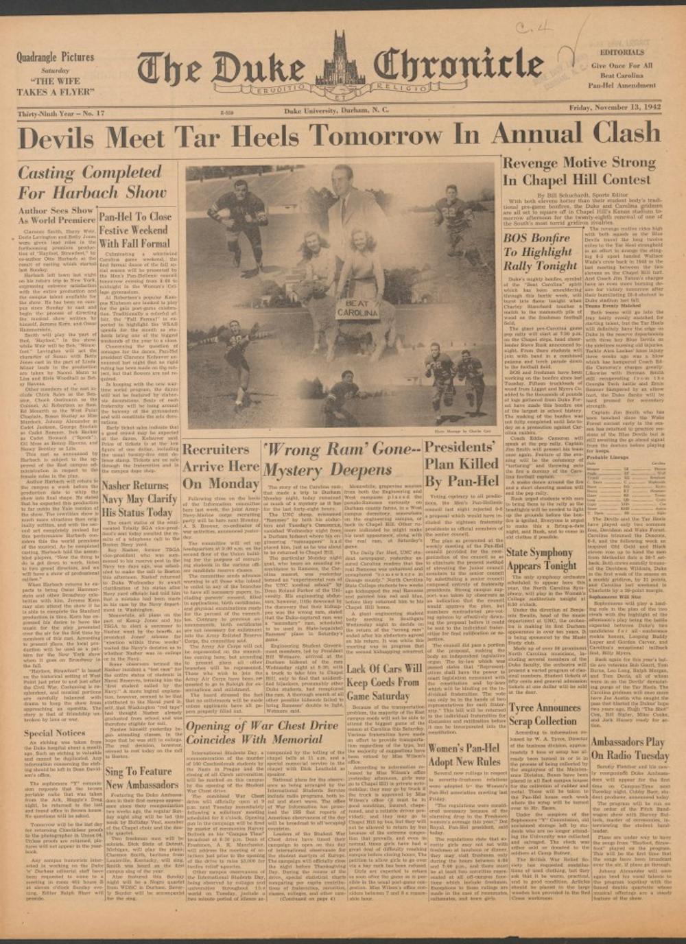 The animosity between Duke and North Carolina extended beyond the gridiron in 1942.