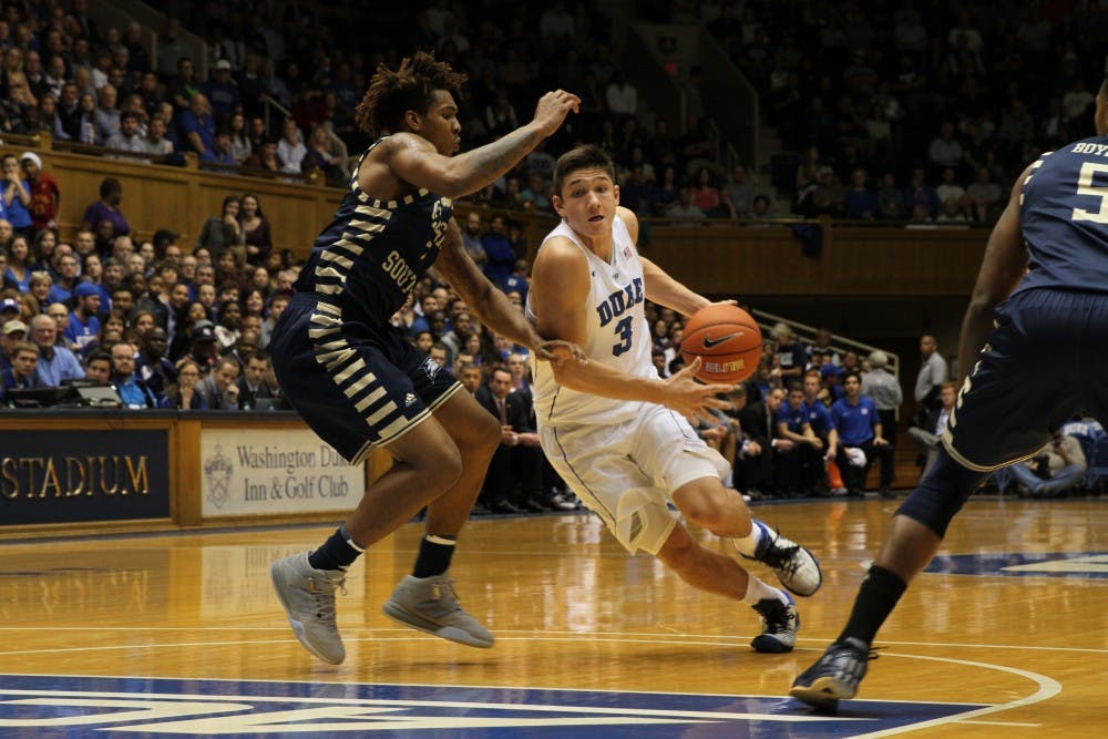 Sophomore Grayson Allen stuffed the stat sheet with&nbsp;18 points, seven rebounds and five assists Tuesday against Georgia Southern as the Blue Devils finished just shy of 100 points.