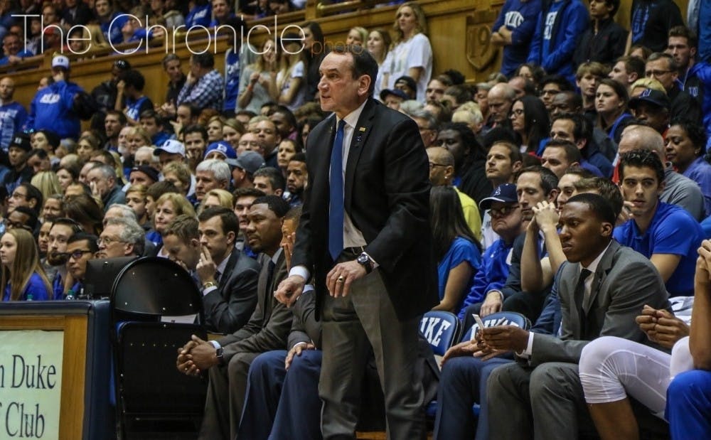 <p>Head coach Mike Krzyzewski will miss multiple weeks after having lower-back surgery Friday.&nbsp;</p>