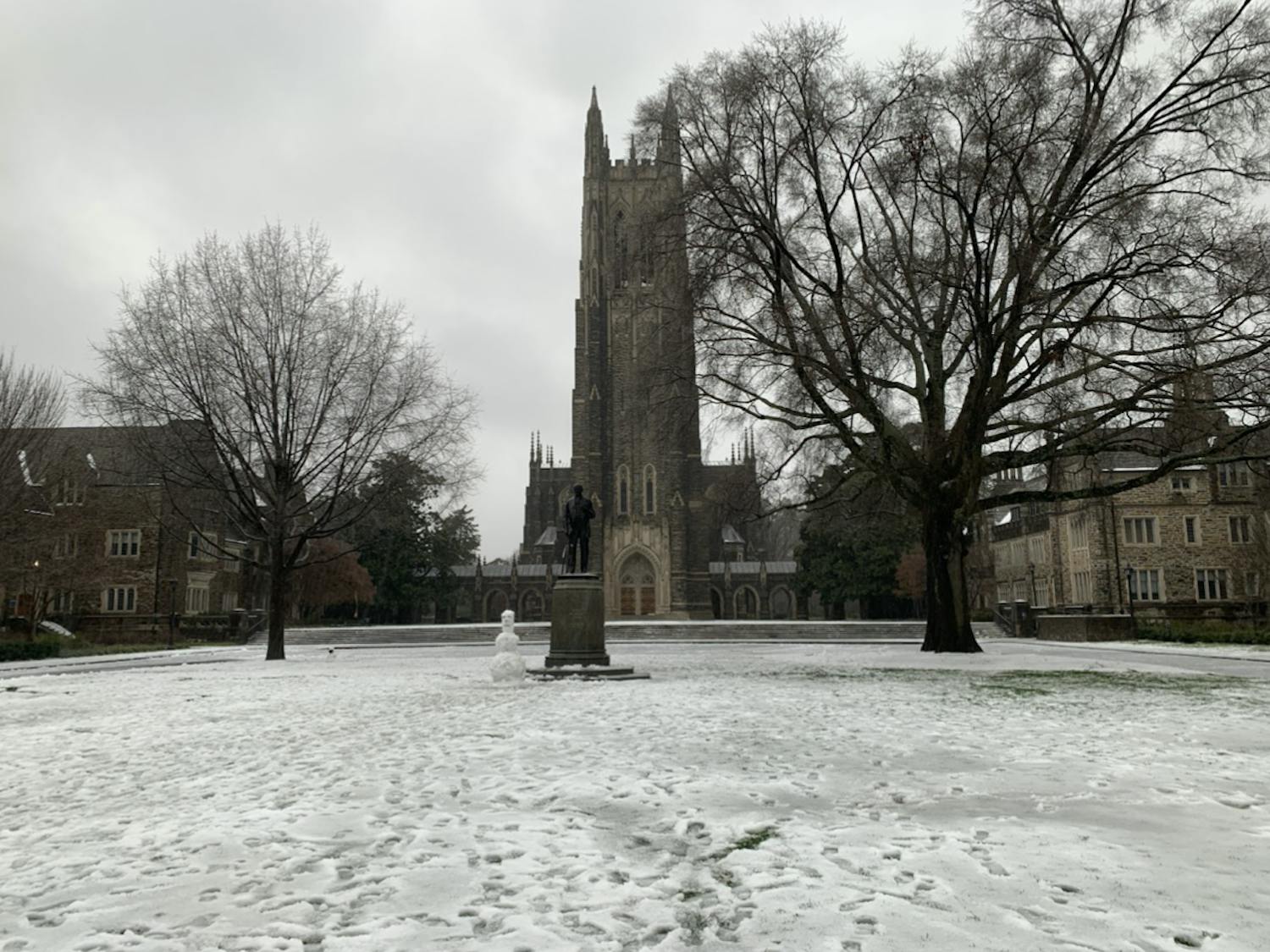 Duke saw its first snowfall of the year Sunday.