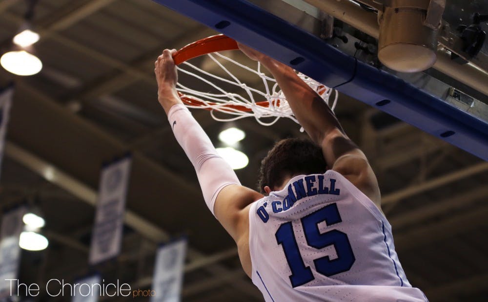 <p>Alex O'Connell used an impressive defensive play to get a steal and a breakaway dunk during Duke's decisive run Saturday.</p>