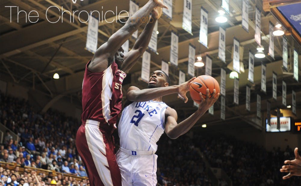 Graduate student Amile Jefferson posted a monstrous double-double in his final game at Cameron Indoor Stadium.