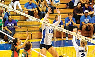 Junior setter Kellie Catanach tallied a career-high 68 assists against Clemson Saturday night to help the Blue Devils beat the Tigers 3-2.