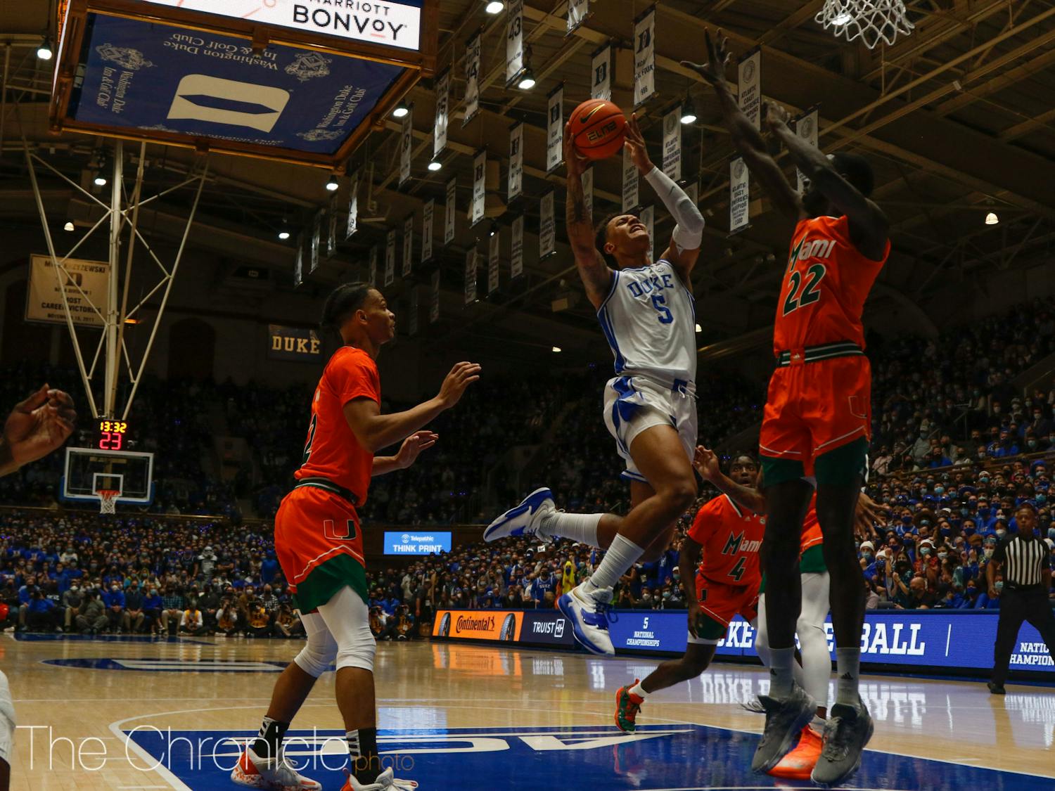 Freshman Paolo Banchero led Duke with seven points in the first half. 