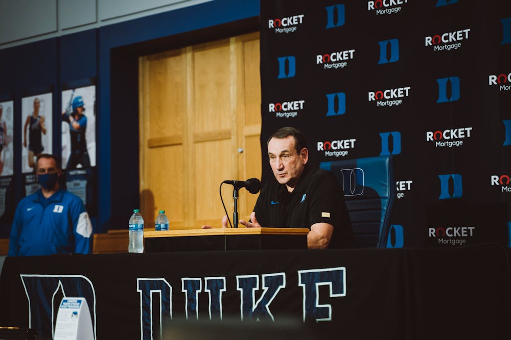 Head coach Mike Krzyzewski spoke at a press conference after Friday's scrimmages.&nbsp;