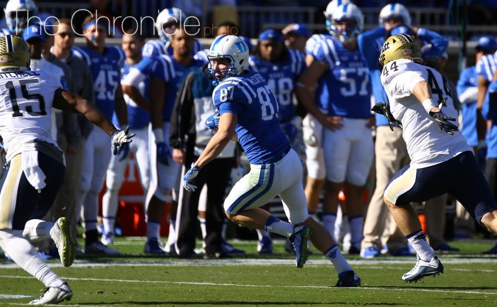 Senior Max McCaffrey must step up in the absence of dismissed wide out Johnell Barnes for the Blue Devils Saturday.
