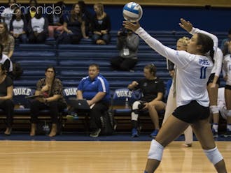 Senior middle blocker Jordan Tucker and the Blue Devils are tied for third in the ACC.&nbsp;