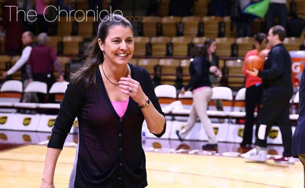 Duke head coach Joanne P. McCallie and the Blue Devils pulled out a tight 66-62 win at Virginia Tech Thursday.