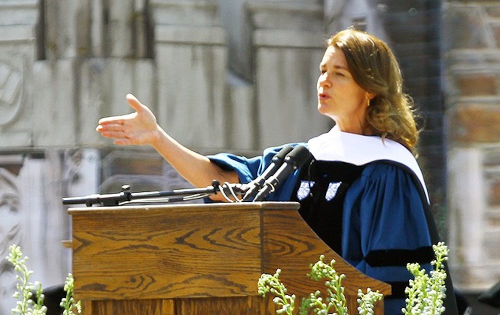 Former Duke student Melinda Gates, Trinity 86’ and Fuqua ‘87, speaks to students about the importance of communication at Commencement Sunday.