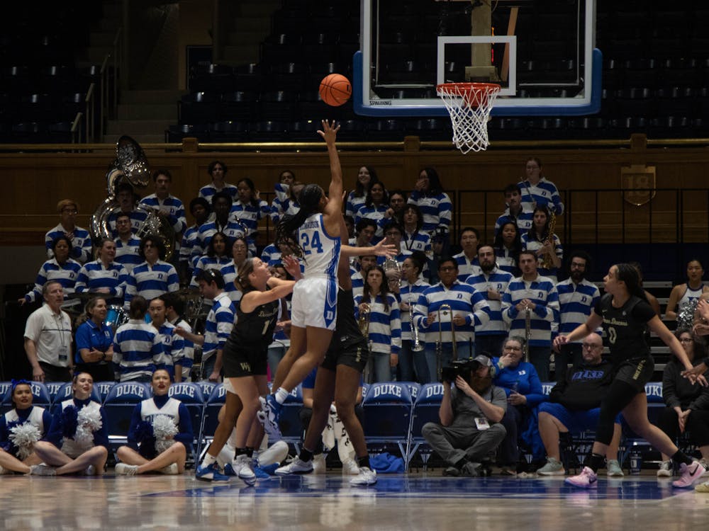 Reigan Richardson puts the ball up during Duke's win against Wake Forest.