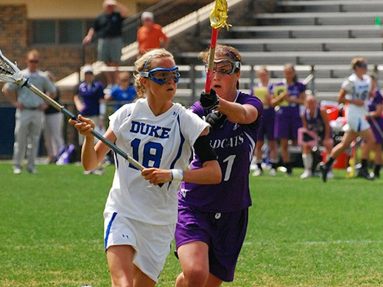 Senior Lindsay Gilbride scored four goals and added two assists for Duke, but it wasn’t enough as No. 1 Northwestern’s offense overwhelmed the Blue Devils, 19-14.