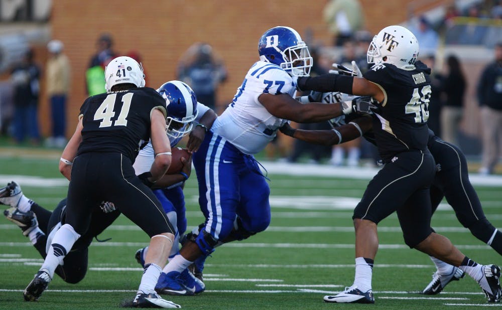 Blue Devil right guard Laken Tomlinson will present a stiff challenge for Elon’s undersized defensive line to get after quarterback Anthony Boone Saturday.