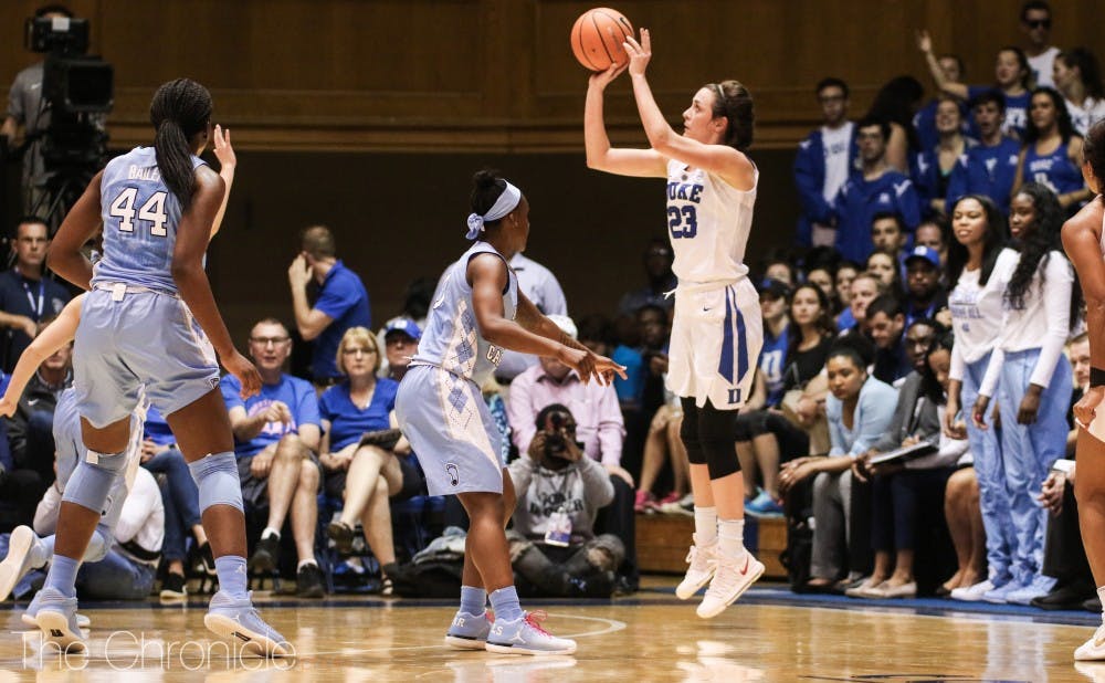 <p>Rebecca Greenwell was on fire all afternoon against North Carolina, saving her best for last at Cameron Indoor Stadium.</p>