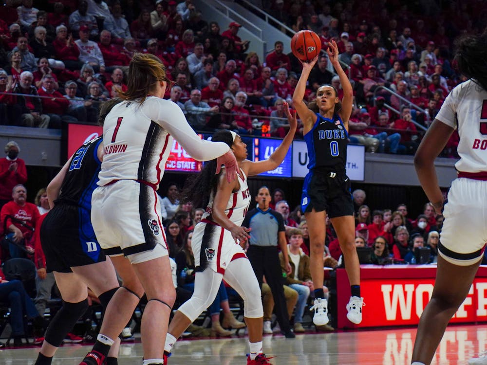 Celeste Taylor (23 points, 5-6 3PT) rises up for the triple in the second half of Duke's upset win at N.C. State.