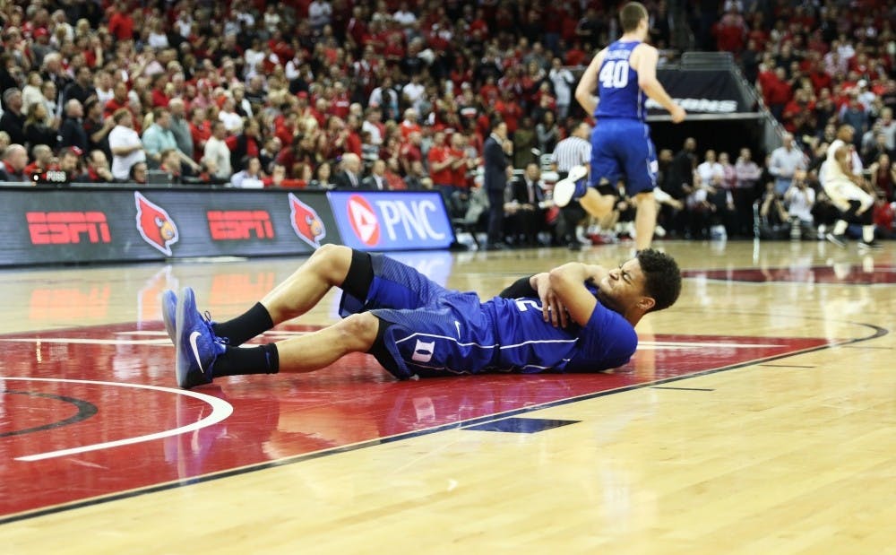 Duke head coach Mike Krzyzewski said that point guard Derryck Thornton suffered no structural damage from his fall in the second half Saturday at Louisville.