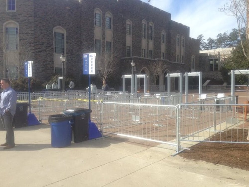 <p>Metal detectors sit outside Cameron Indoor Stadium before Saturday's game between Duke and N.C. State.</p>