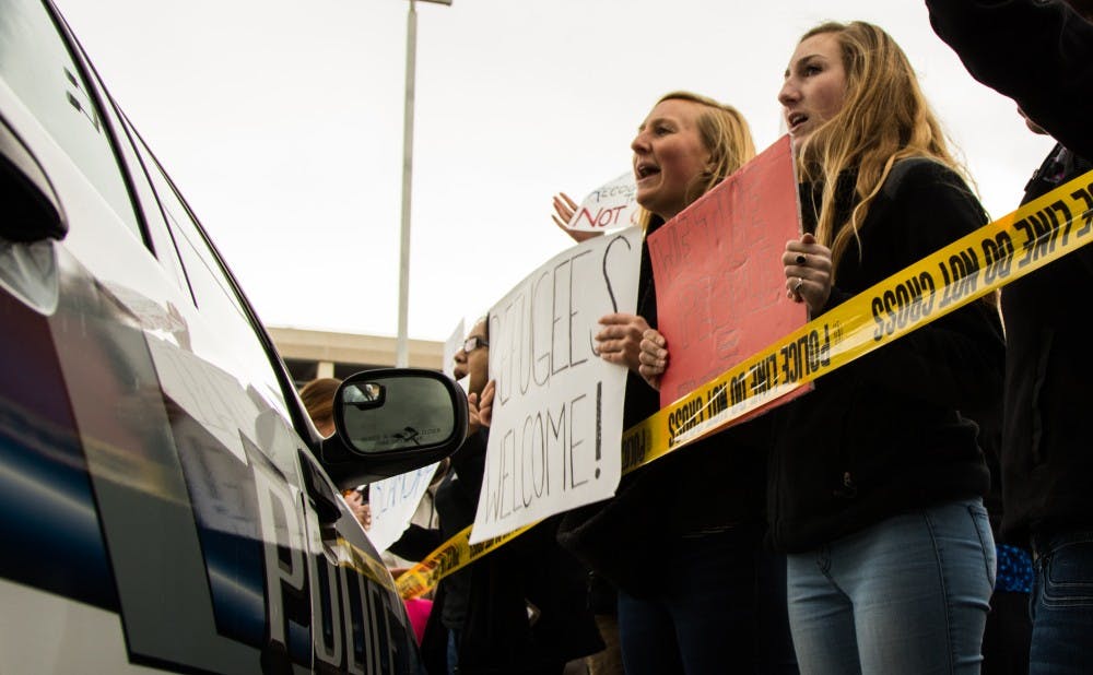 <p>Several students participated in the protest against President Donald Trump's executive orders.&nbsp;</p>