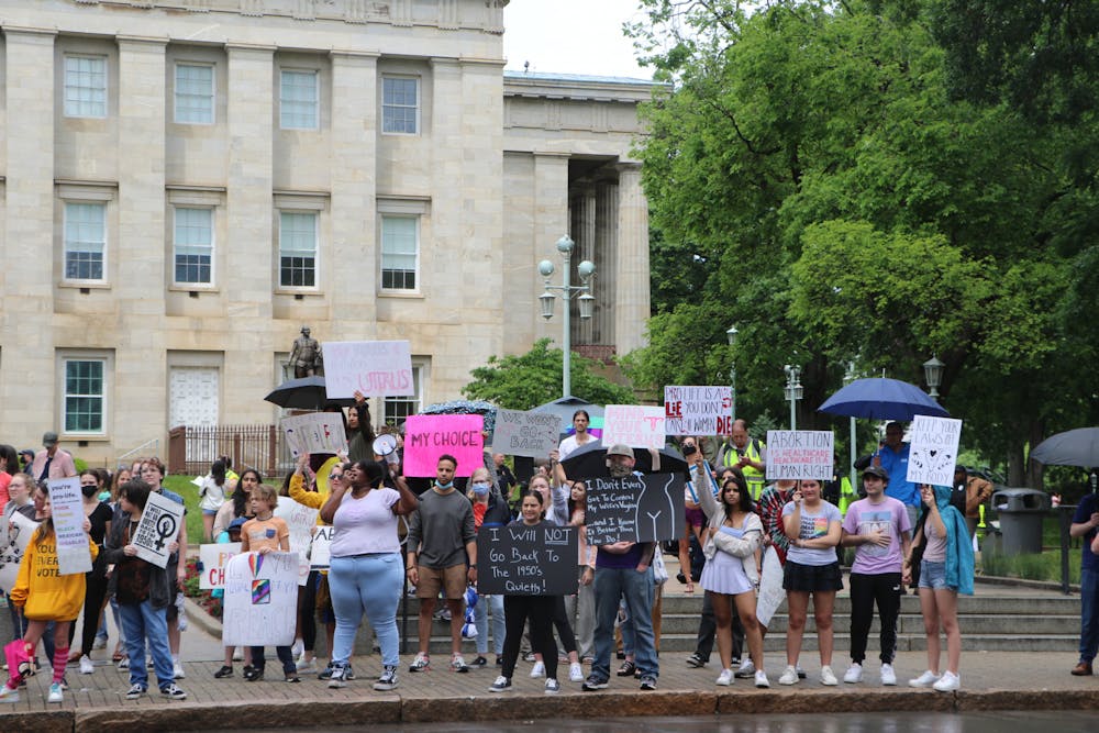 <p>Protesters showed their support for abortion rights in front of the North Carolina State Capitol on May 14.&nbsp;</p>