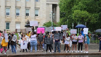 Protesters showed their support for abortion rights in front of the North Carolina State Capitol on May 14.&nbsp;