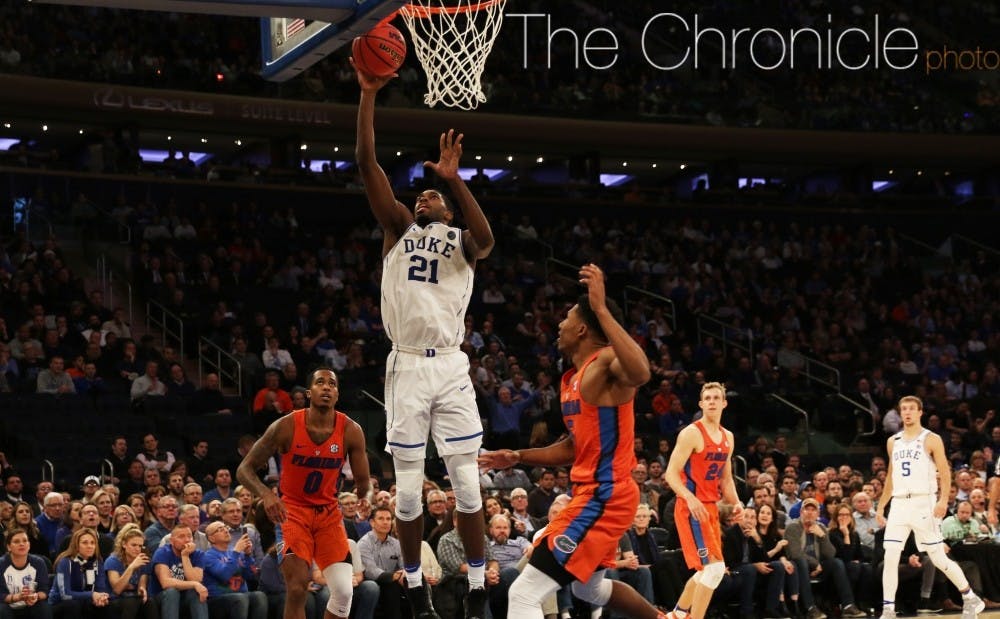 Graduate student Amile Jefferson is averaging 14.2 points and 10.2 rebounds per game this season.&nbsp;