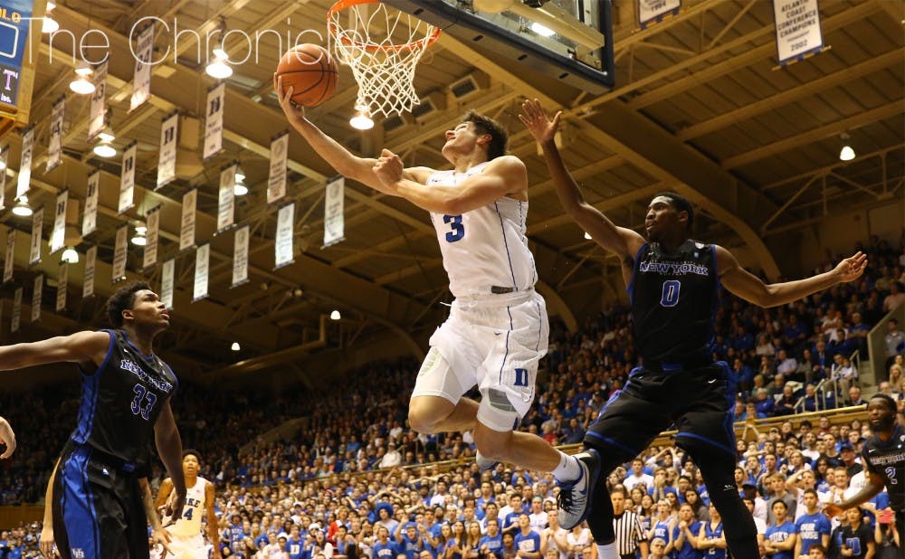 <p>Eleven of Grayson Allen's 22 points came at the charity stripe, as the sophomore continued to attack the rim and draw contact against the Bulls in Saturday's win.</p>