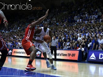 Graduate student Amile Jefferson led the Blue Devils in scoring in the first half&nbsp;against Kansas but had seven total turnovers.&nbsp;