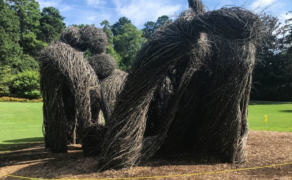 Patrick Dougherty's "The Big Easy" was projected to stay up until 2019, but was taken down in August due to heavier than expected rainfall this year. 