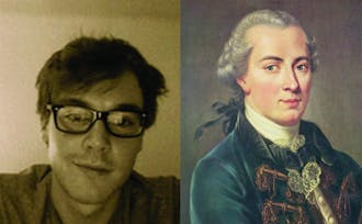 Philosophy graduate student Paul Henne (left) and research associate Vlad Chituc have questioned a main principle of famous philosopher Immanuel Kant (right).