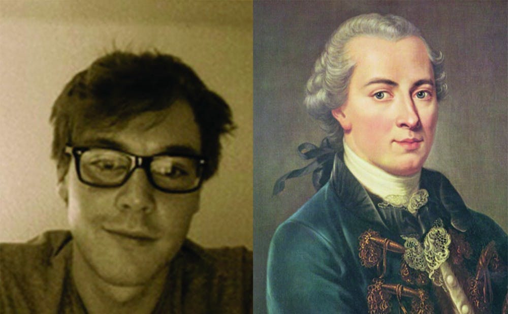 <p>Philosophy graduate student Paul Henne (left) and research associate Vlad Chituc have questioned a main principle of famous philosopher Immanuel Kant (right).</p>