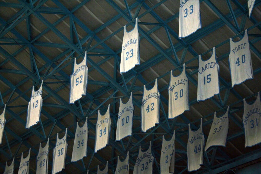 <p>For three weeks in 1998, Michael Jordan's retired jersey went missing from the rafters at the Dean E. Smith Center.</p>