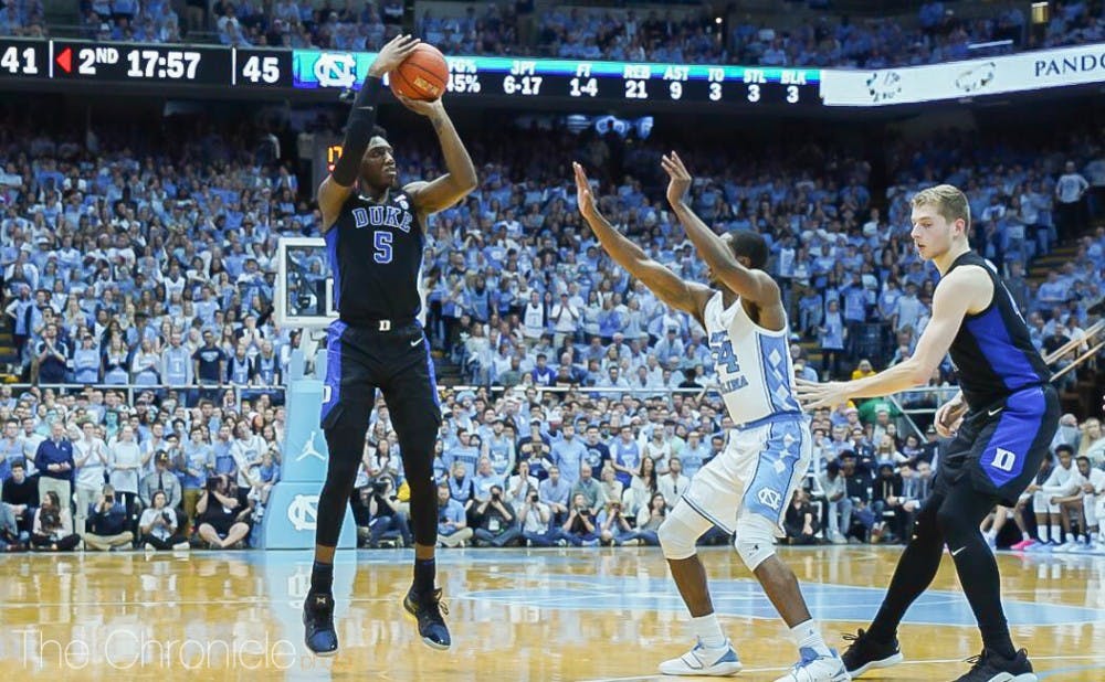 R.J. Barrett and the Blue Devils could not capitalize on Tar Heel struggles at the end of the game.