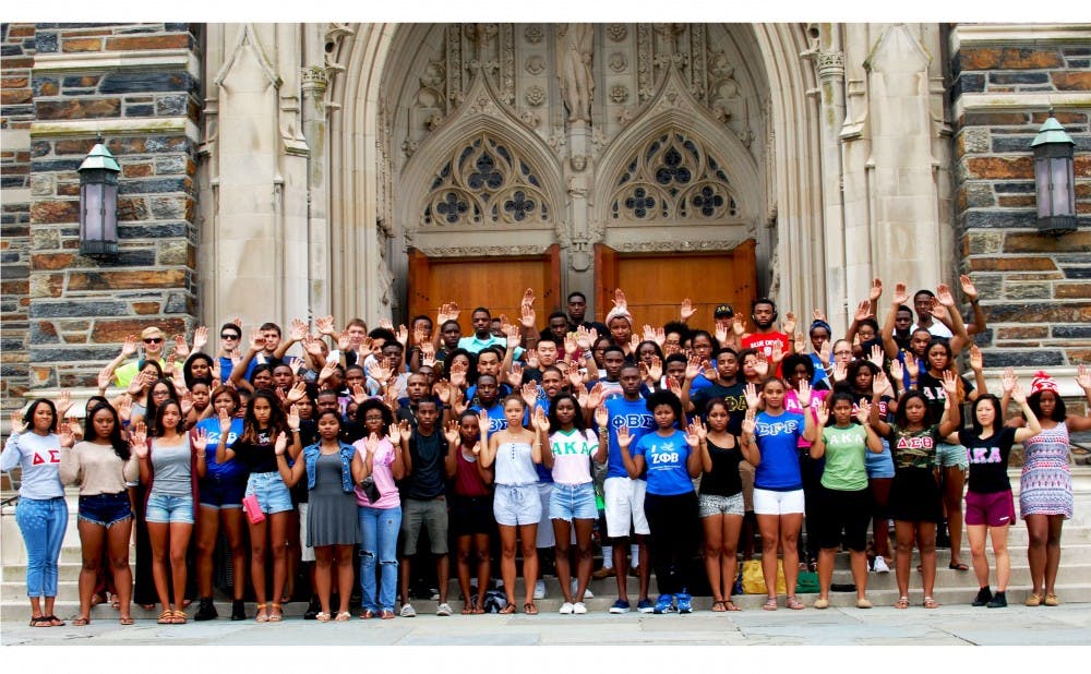 On Saturday, the National Pan-Hellenic Council invited students to take a “Hands Up, Don’t Shoot” photo on the Chapel steps.