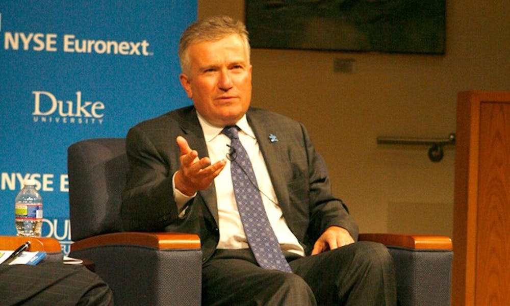 NYSE Euronext CEO Duncan Niederauer spoke at the Fuqua Business School Tuesday. He detailed policy shifts that could help secure America’s financial industries.