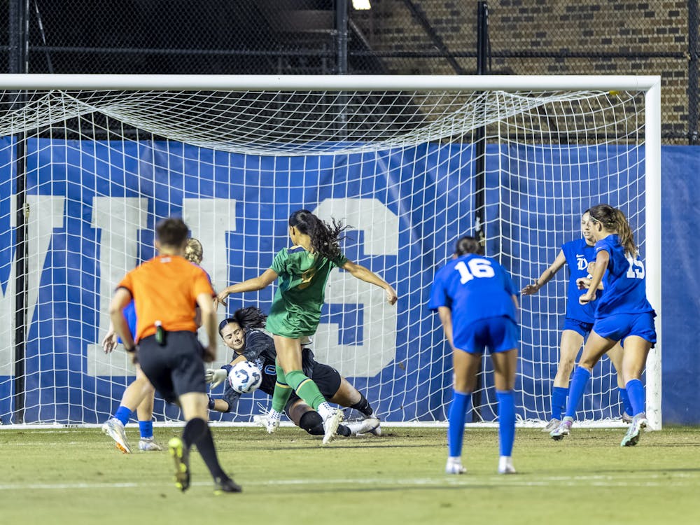 Leah Freeman saves a crucial shot attempt against Notre Dame. 