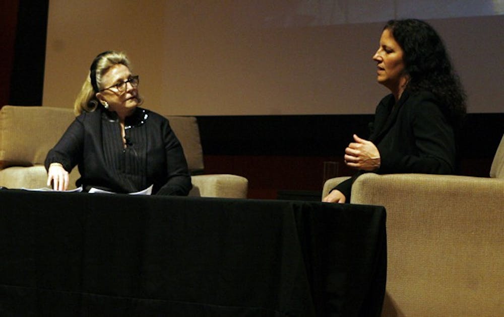 Award-winning filmmaker Laura Poitras speaks about her films, which focus on post-9/11 politics, at the Nasher Museum of Art Wednesday evening.