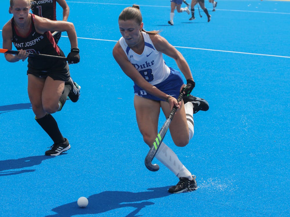 Duke's Charlie van Oirschot dribbles against Saint Joseph's. 