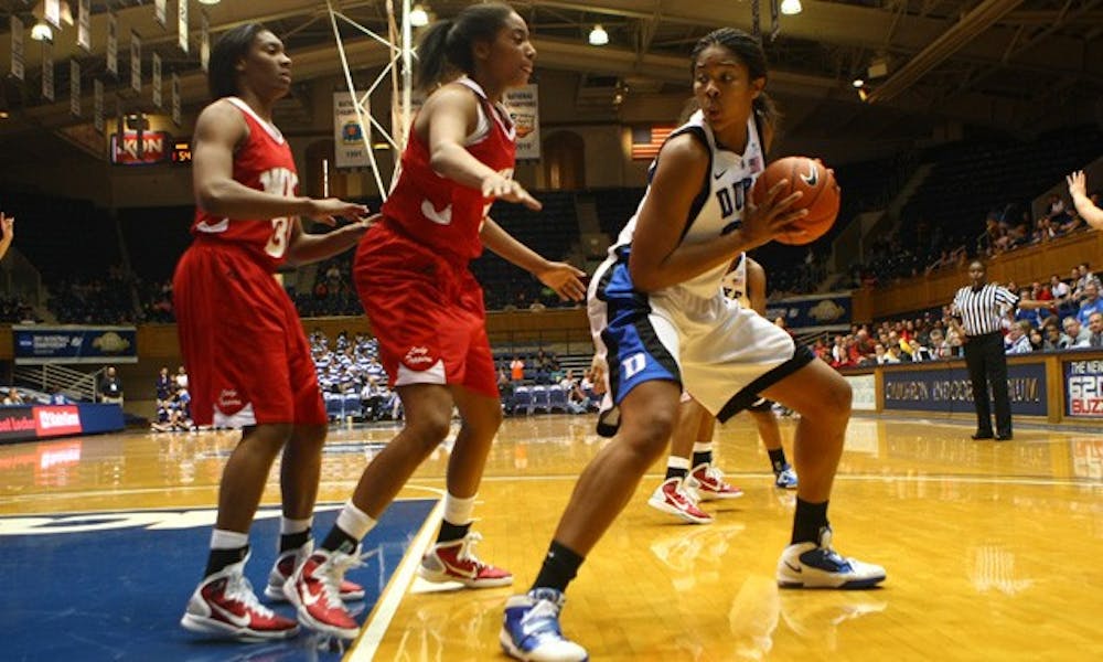 Senior Krystal Thomas led Duke in its come-from-behind win against Charlotte Saturday, scoring 10 points.