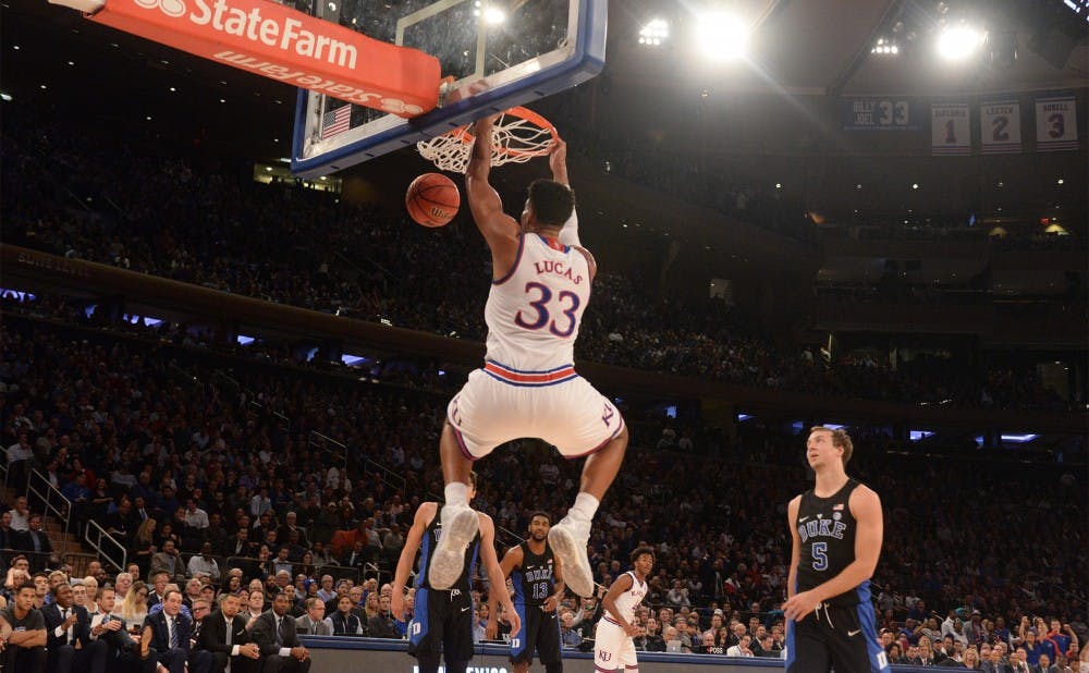 The Jayhawks overcame an early nine-point deficit by attacking the basket to take advantage of Duke's limited depth.&nbsp;