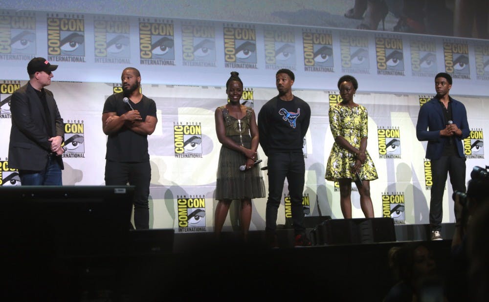 The cast of "Black Panther" appears at the 2016 San Diego Comic-Con. The film had its wide release Friday.