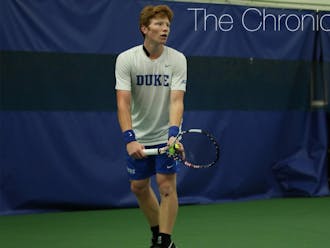 Sophomore Ryan Dickerson fought hard like many of his teammates in a tight singles match but could not pull out a victory in the Blue Devils' first ACC loss.&nbsp;