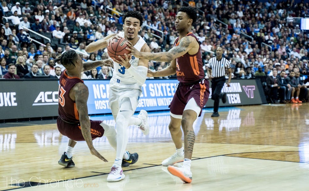 <p>Tre Jones, like his brother before him, is playing his best basketball in March, setting a career high in points and 3-pointers Friday night against Virginia Tech.</p>